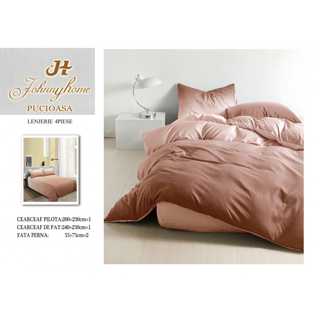 Lenjerie de Pat dublu, Bumbac Satinat Superior,4 Piese Cearceaf de pat 240 x 250 cm, A50-52 LENJERII DIN BUMBAC SATINAT