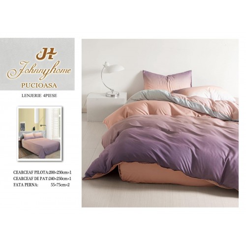 Lenjerie de Pat dublu, Bumbac Satinat Superior,4 Piese Cearceaf de pat 240 x 250 cm, A50-54