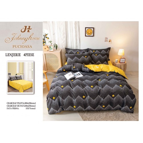Lenjerie de Pat dublu, Bumbac Satinat Superior,4 Piese Cearceaf de pat 240 x 250 cm, A50-57