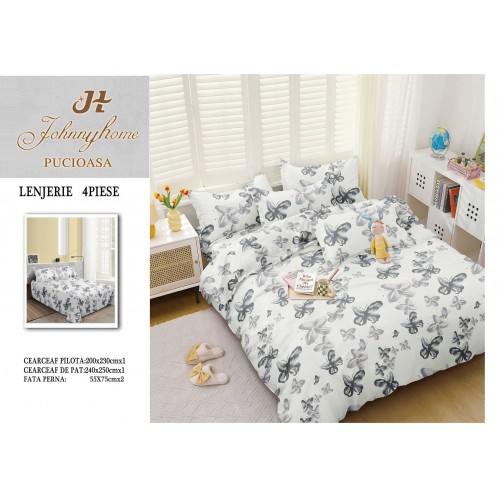 Lenjerie de Pat dublu, Bumbac Satinat Superior,4 Piese Cearceaf de pat 240 x 250 cm, A50-59