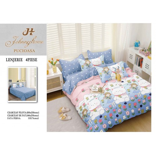 Lenjerie de Pat dublu, Bumbac Satinat Superior,4 Piese Cearceaf de pat 240 x 250 cm, A50-61