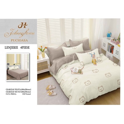 Lenjerie de Pat dublu, Bumbac Satinat Superior,4 Piese Cearceaf de pat 240 x 250 cm, A50-62