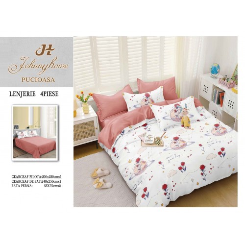 Lenjerie de Pat dublu, Bumbac Satinat Superior,4 Piese Cearceaf de pat 240 x 250 cm, A50-63