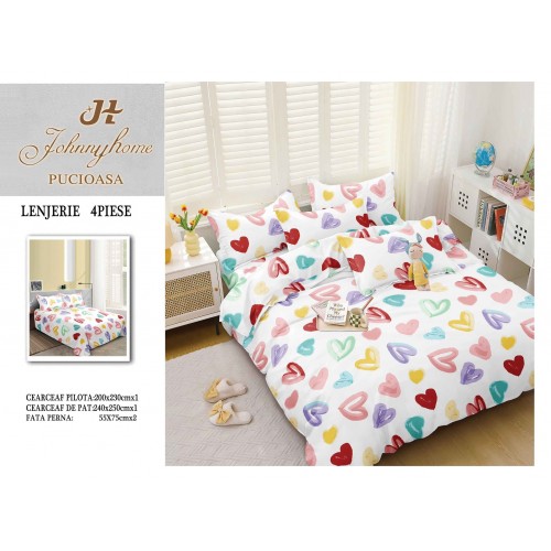 Lenjerie de Pat dublu, Bumbac Satinat Superior,4 Piese Cearceaf de pat 240 x 250 cm, A50-65