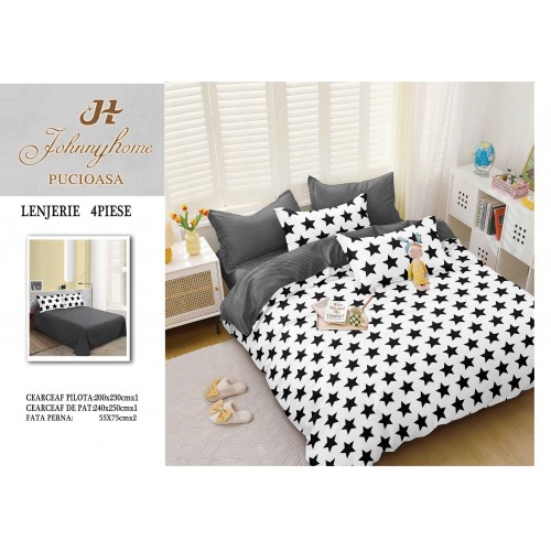 Lenjerie de Pat dublu, Bumbac Satinat Superior,4 Piese Cearceaf de pat 240 x 250 cm, A50-66