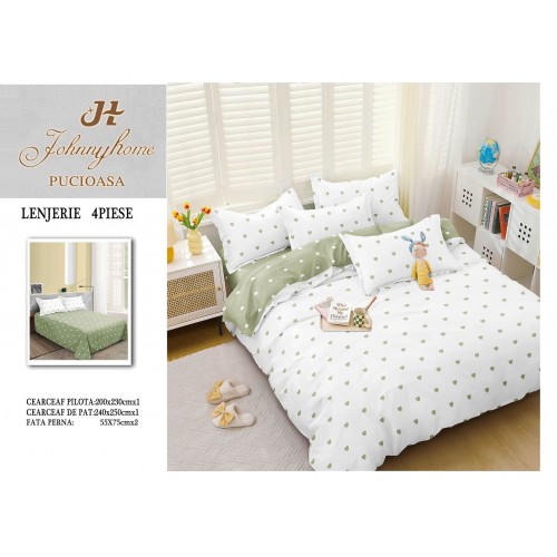 Lenjerie de Pat dublu, Bumbac Satinat Superior,4 Piese Cearceaf de pat 240 x 250 cm, A50-67