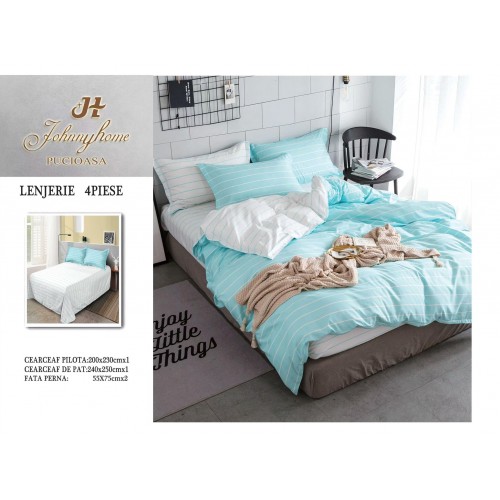 Lenjerie de Pat dublu, Bumbac Satinat Superior,4 Piese Cearceaf de pat 240 x 250 cm, A50-68