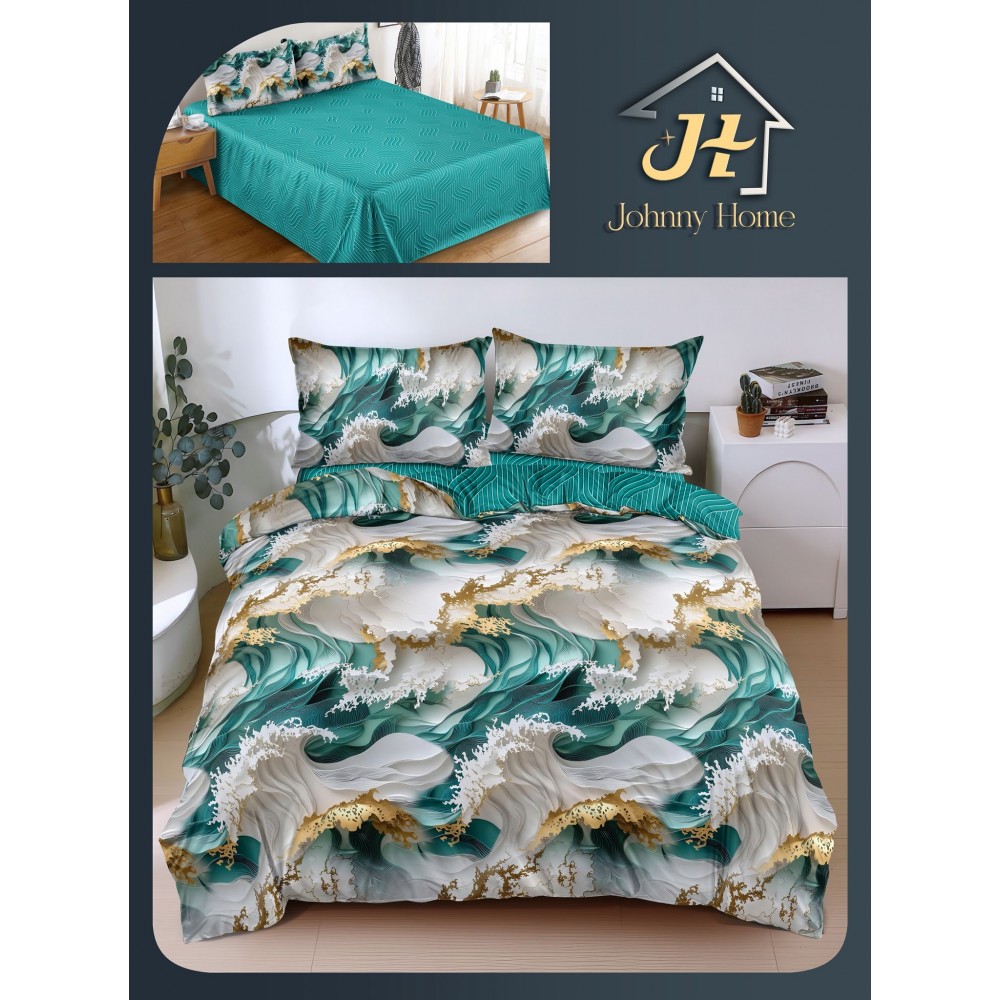 Lenjerie de Pat dublu, Bumbac Satinat Superior,4 Piese Cearceaf de pat 240 x 250 cm, A50-104 LENJERII DIN BUMBAC SATINAT