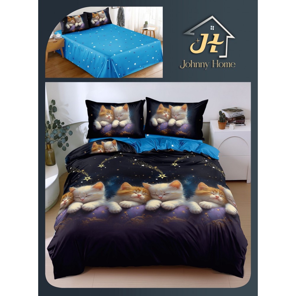 Lenjerie de Pat dublu, Bumbac Satinat Superior,4 Piese Cearceaf de pat 240 x 250 cm, A50-106 LENJERII DIN BUMBAC SATINAT