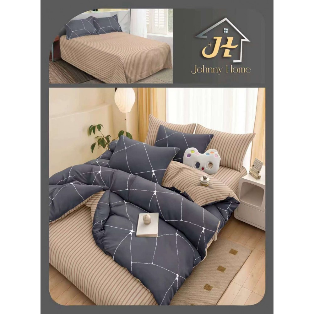 Lenjerie de Pat dublu, Bumbac Satinat Superior,4 Piese Cearceaf de pat 240 x 250 cm, A50-113 LENJERII DIN BUMBAC SATINAT