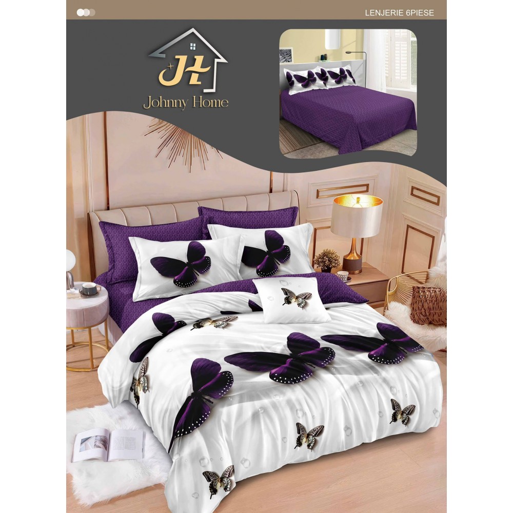 Lenjerie de pat dublu Din Finet, 6 piese, Pentru pat de 2 persoane, 240x250 cm R60-2 Lenjerii din finet 6 piese