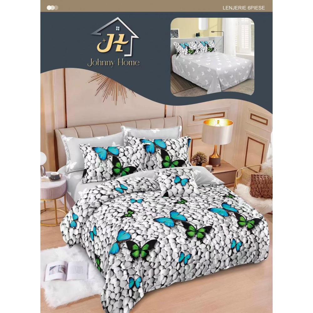 Lenjerie de pat dublu Din Finet, 6 piese, Pentru pat de 2 persoane, 240x250 cm R60-3 Lenjerii din finet 6 piese
