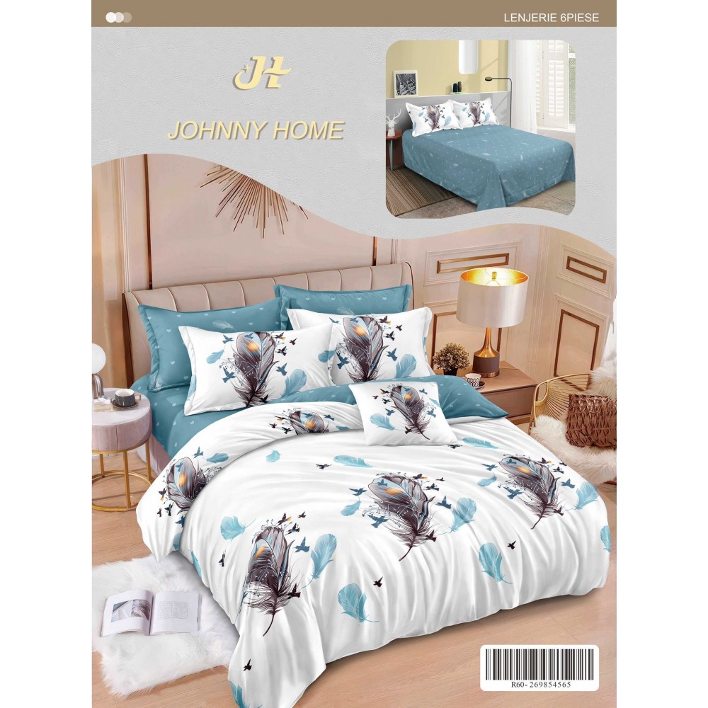 Lenjerie de pat dublu Din Finet, 6 piese, Pentru pat de 2 persoane, 240x250 cm R60-6 Lenjerii din finet 6 piese