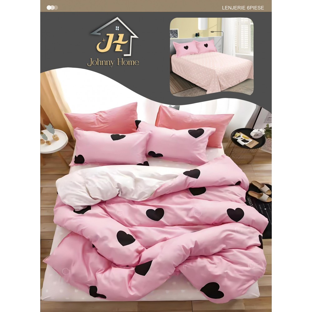 Lenjerie de pat dublu Din Finet, 6 piese, Pentru pat de 2 persoane, 240x250 cm R60-7 Lenjerii din finet 6 piese