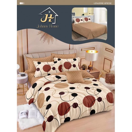 Lenjerie de pat dublu Din Finet, 6 piese, Pentru pat de 2 persoane, 240x250 cm R60-8
