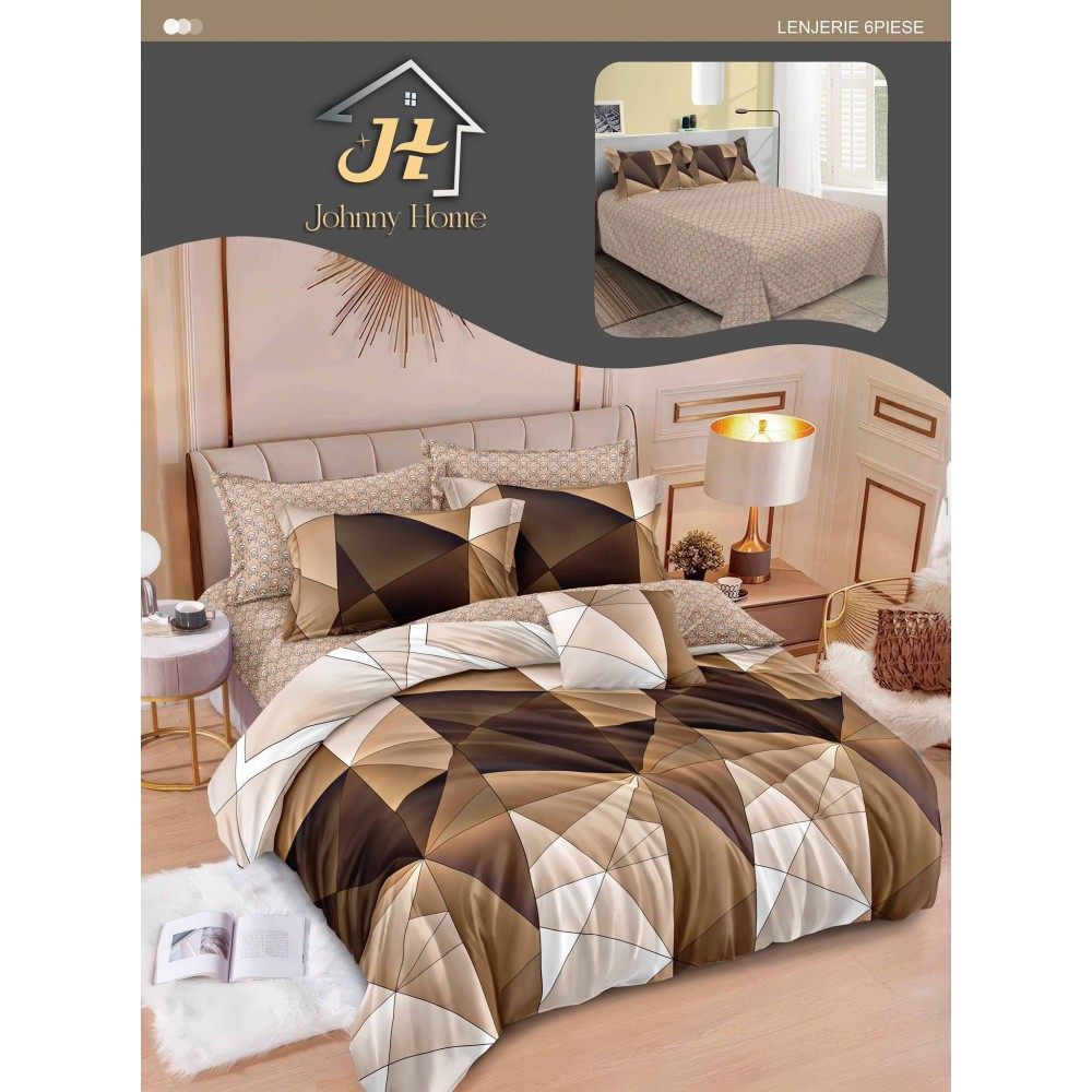 Lenjerie de pat dublu Din Finet, 6 piese, Pentru pat de 2 persoane, 240x250 cm R60-9 Lenjerii din finet 6 piese