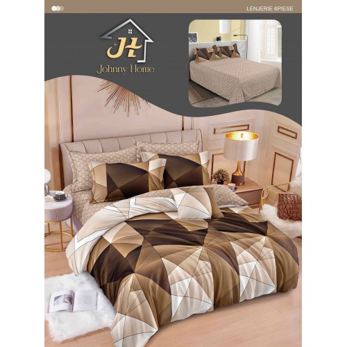 Lenjerie de pat dublu Din Finet, 6 piese, Pentru pat de 2 persoane, 240x250 cm R60-9