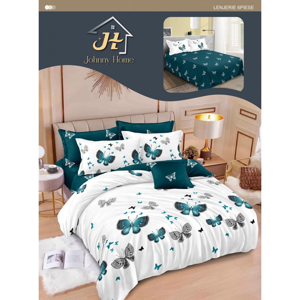 Lenjerie de pat dublu Din Finet, 6 piese, Pentru pat de 2 persoane, 240x250 cm R60-10 Lenjerii din finet 6 piese