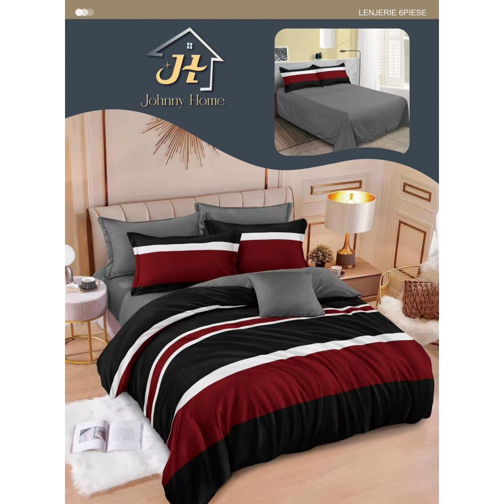Lenjerie de pat dublu Din Finet, 6 piese, Pentru pat de 2 persoane, 240x250 cm R60-12 Lenjerii din finet 6 piese