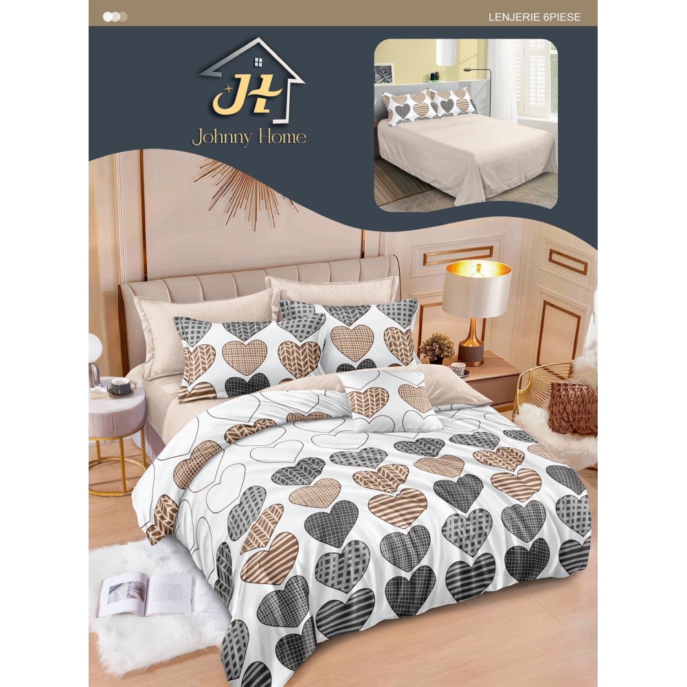 Lenjerie de pat dublu Din Finet, 6 piese, Pentru pat de 2 persoane, 240x250 cm R60-13 Lenjerii din finet 6 piese