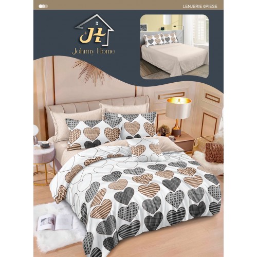 Lenjerie de pat dublu Din Finet, 6 piese, Pentru pat de 2 persoane, 240x250 cm R60-13