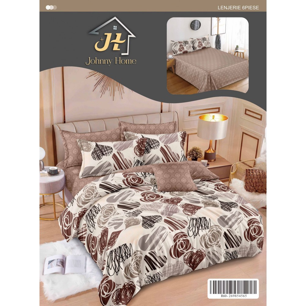 Lenjerie de pat dublu Din Finet, 6 piese, Pentru pat de 2 persoane, 240x250 cm R60-14 Lenjerii din finet 6 piese