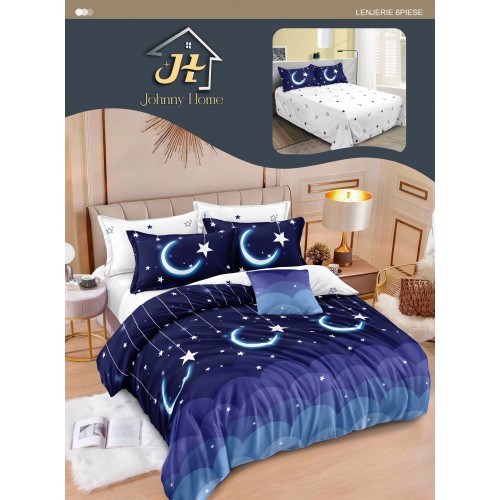 Lenjerie de pat dublu Din Finet, 6 piese, Pentru pat de 2 persoane, 240x250 cm R60-15