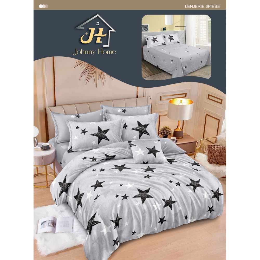 Lenjerie de pat dublu Din Finet, 6 piese, Pentru pat de 2 persoane, 240x250 cm R60-17 Lenjerii din finet 6 piese