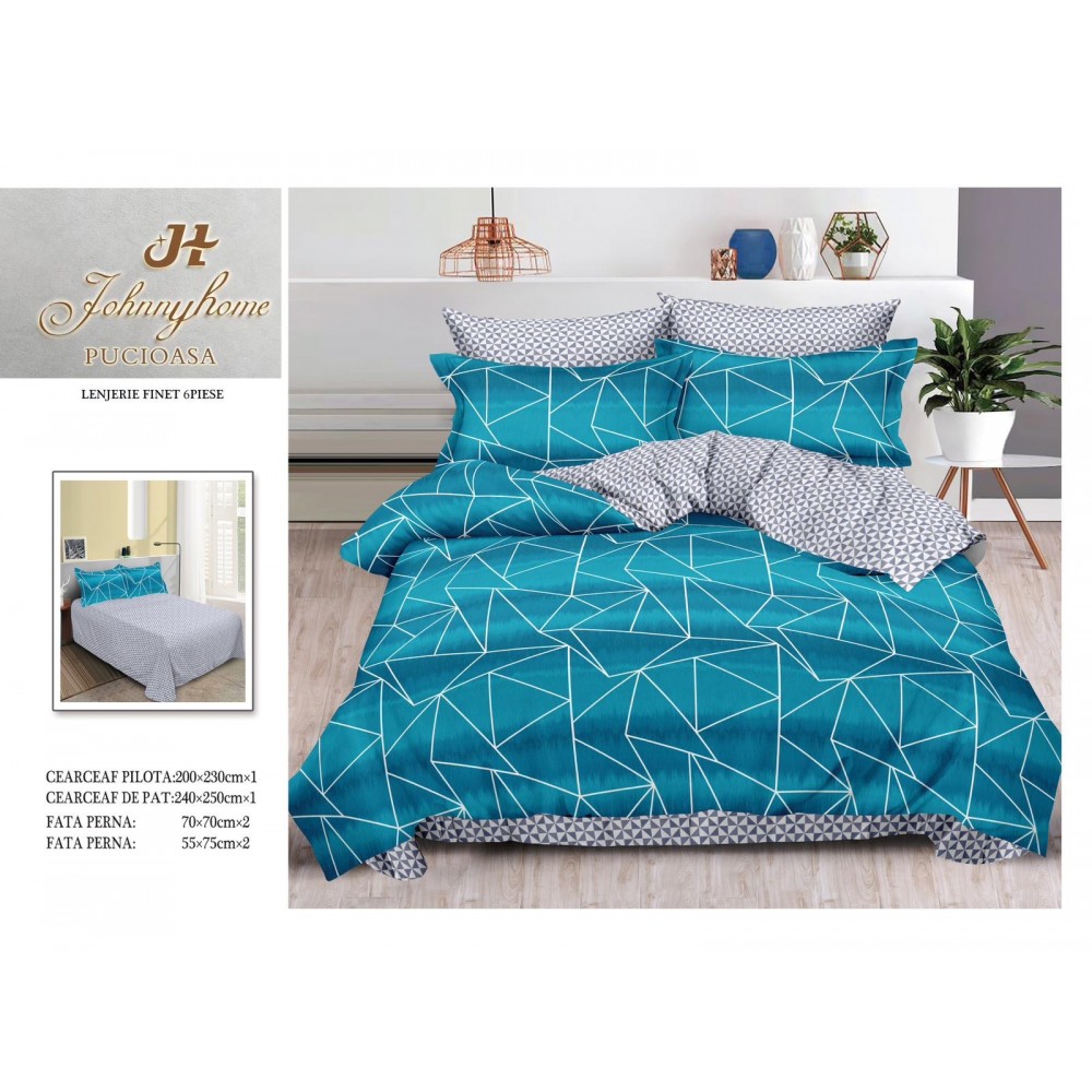 Lenjerie de pat dublu Din Finet, 6 piese, Pentru pat de 2 persoane, 240x250 cm R60-18 Lenjerii din finet 6 piese