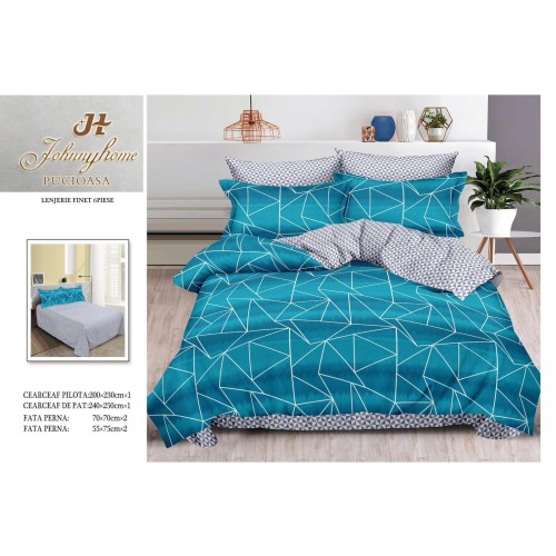 Lenjerie de pat dublu Din Finet, 6 piese, Pentru pat de 2 persoane, 240x250 cm R60-18