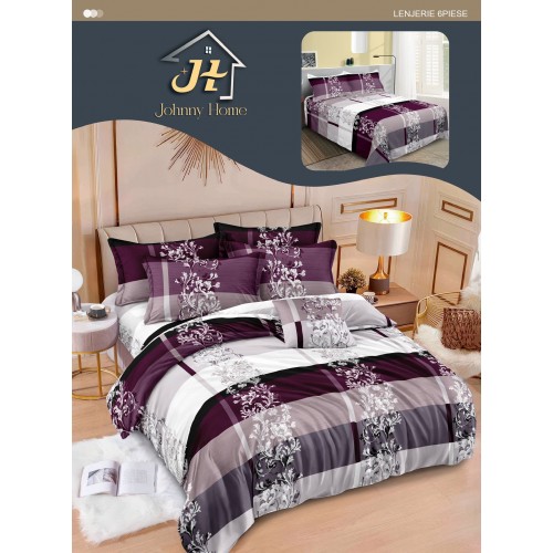 Lenjerie de pat dublu Din Finet, 6 piese, Pentru pat de 2 persoane, 240x250 cm R60-20