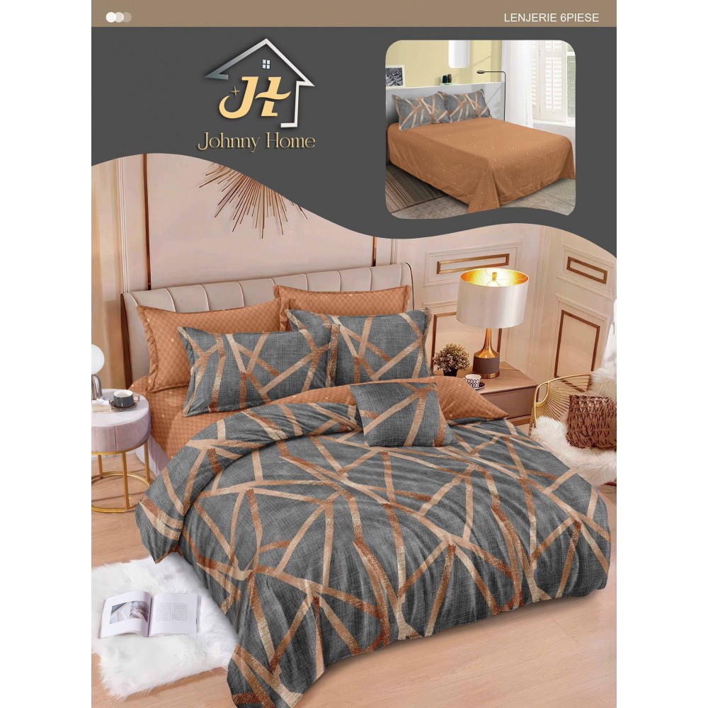 Lenjerie de pat dublu Din Finet, 6 piese, Pentru pat de 2 persoane, 240x250 cm R60-21 Lenjerii din finet 6 piese