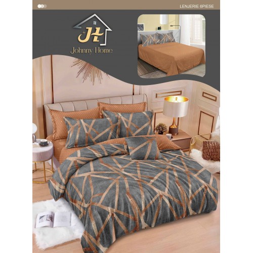 Lenjerie de pat dublu Din Finet, 6 piese, Pentru pat de 2 persoane, 240x250 cm R60-21
