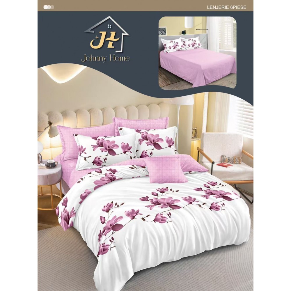Lenjerie de pat dublu Din Finet, 6 piese, Pentru pat de 2 persoane, 240x250 cm R60-22 Lenjerii din finet 6 piese