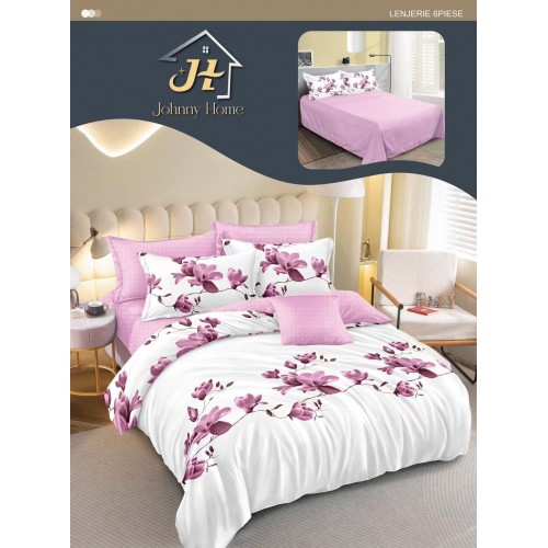 Lenjerie de pat dublu Din Finet, 6 piese, Pentru pat de 2 persoane, 240x250 cm R60-22