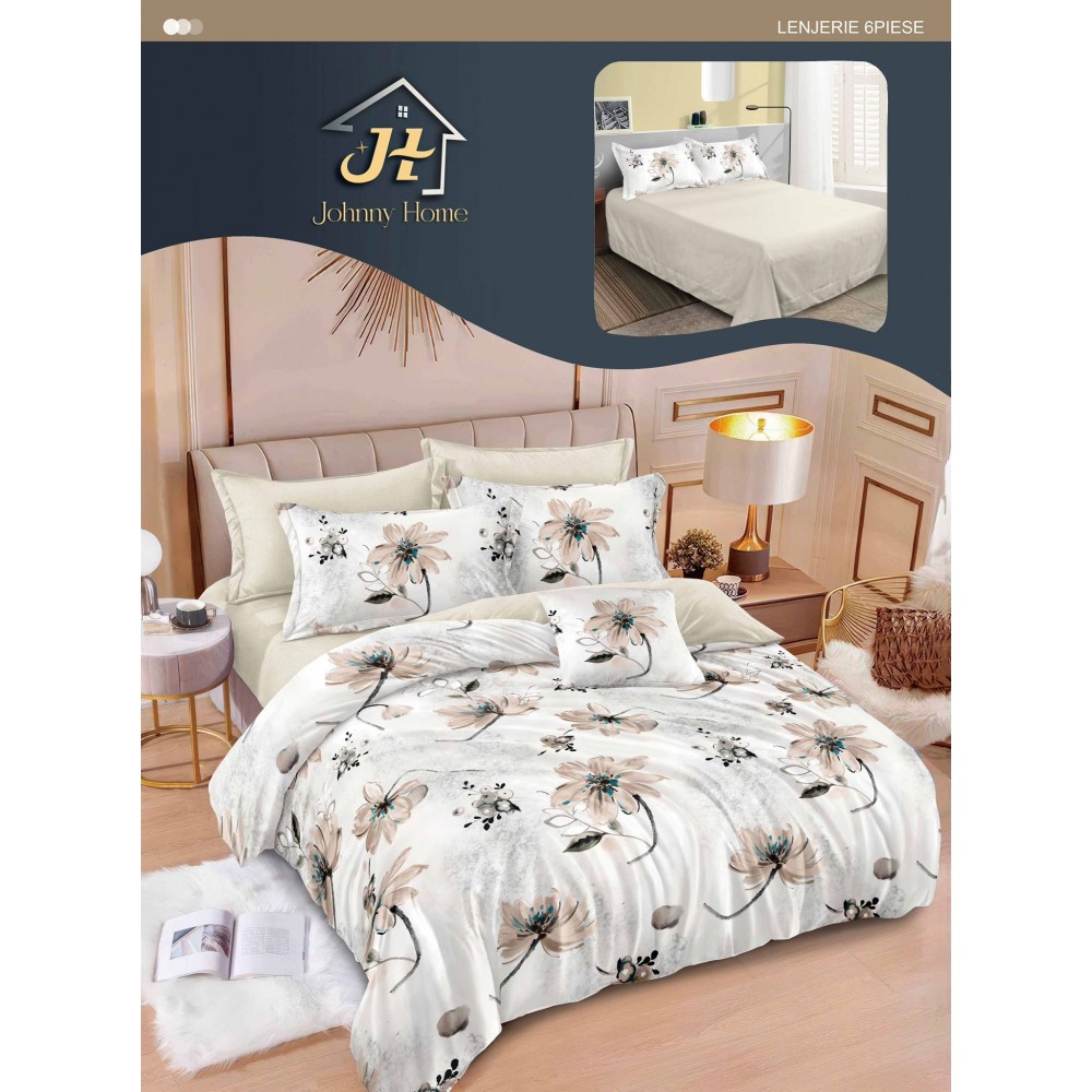 Lenjerie de pat dublu Din Finet, 6 piese, Pentru pat de 2 persoane, 240x250 cm R60-23 Lenjerii din finet 6 piese
