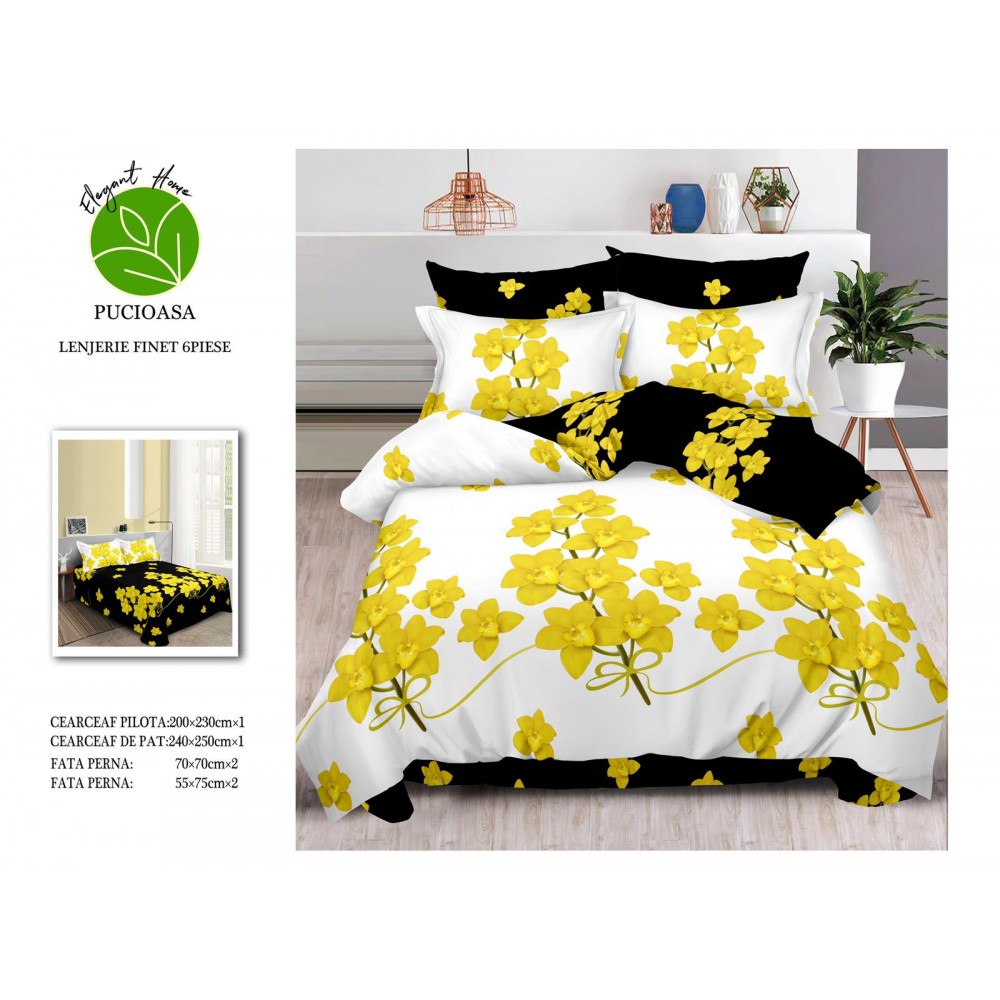 Lenjerie de pat dublu Din Finet, 6 piese, Pentru pat de 2 persoane, 240x250 cm R60-24 Lenjerii din finet 6 piese