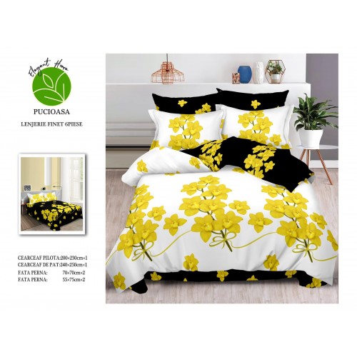 Lenjerie de pat dublu Din Finet, 6 piese, Pentru pat de 2 persoane, 240x250 cm R60-24