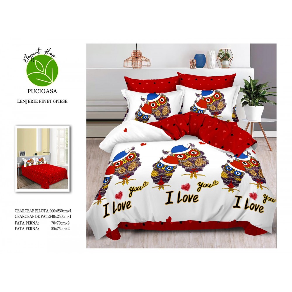 Lenjerie de pat dublu Din Finet, 6 piese, Pentru pat de 2 persoane, 240x250 cm R60-25 Lenjerii din finet 6 piese