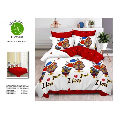 Lenjerie de pat dublu Din Finet, 6 piese, Pentru pat de 2 persoane, 240x250 cm R60-25
