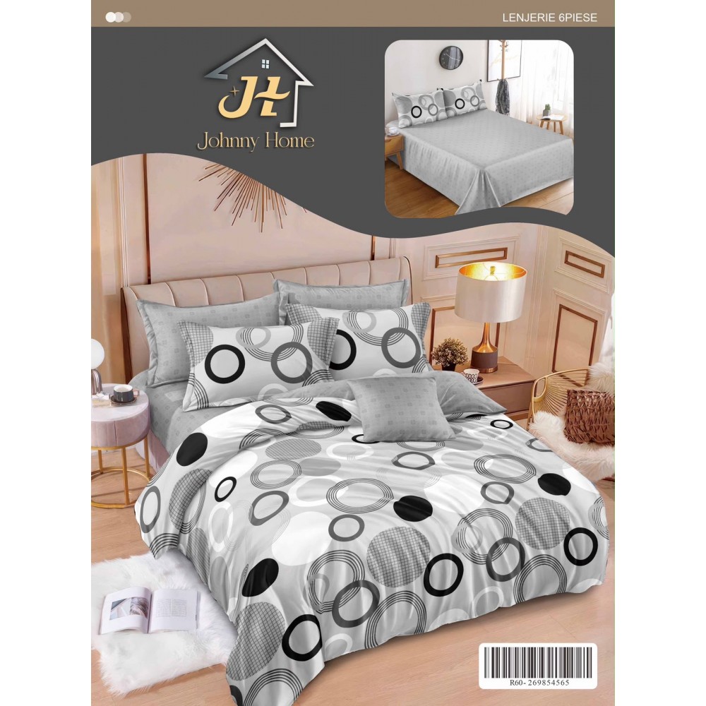 Lenjerie de pat dublu Din Finet, 6 piese, Pentru pat de 2 persoane, 240x250 cm R60-26 Lenjerii din finet 6 piese