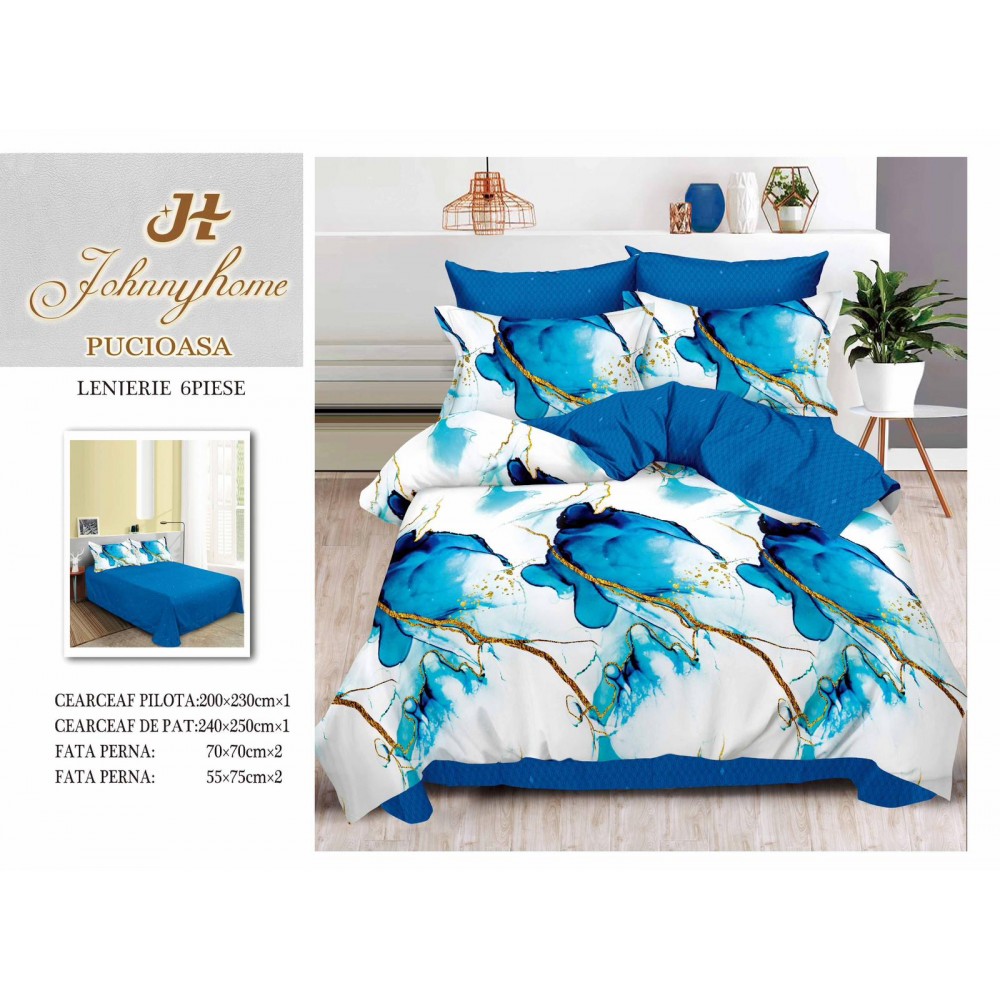 Lenjerie de pat dublu Din Finet, 6 piese, Pentru pat de 2 persoane, 240x250 cm R60-27 Lenjerii din finet 6 piese