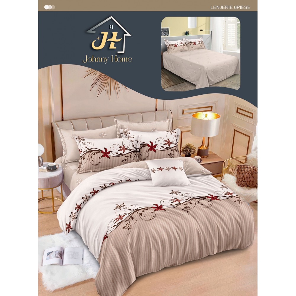 Lenjerie de pat dublu Din Finet, 6 piese, Pentru pat de 2 persoane, 240x250 cm R60-28 Lenjerii din finet 6 piese