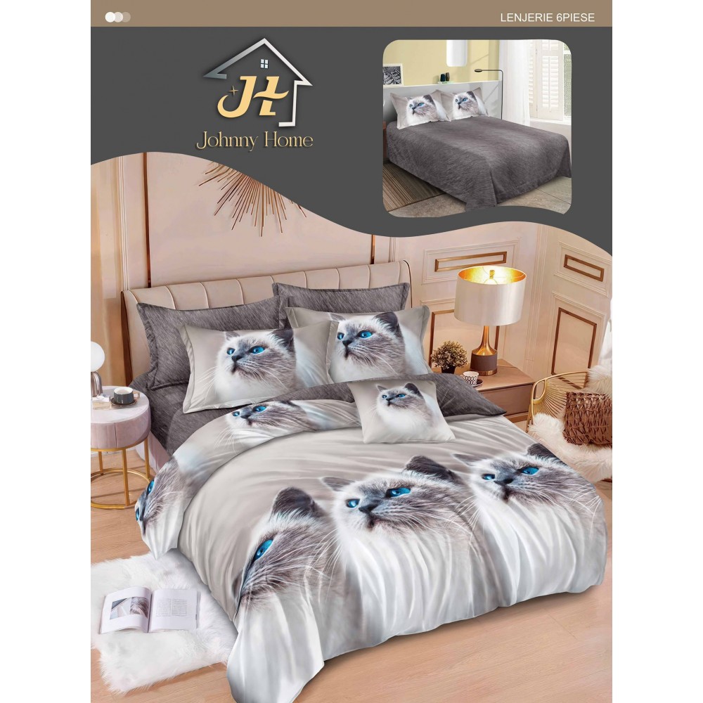 Lenjerie de pat dublu Din Finet, 6 piese, Pentru pat de 2 persoane, 240x250 cm R60-29 Lenjerii din finet 6 piese