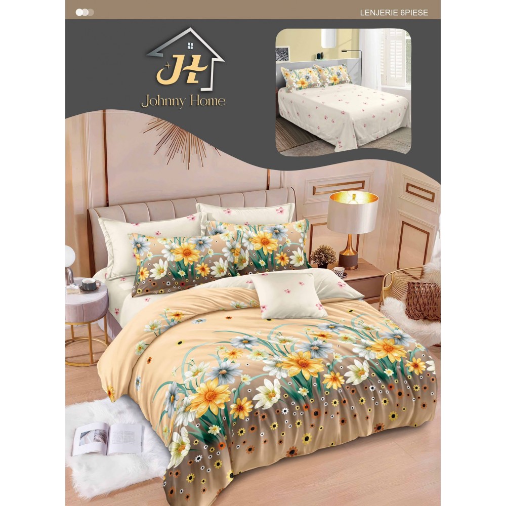 Lenjerie de pat dublu Din Finet, 6 piese, Pentru pat de 2 persoane, 240x250 cm R60-30 Lenjerii din finet 6 piese