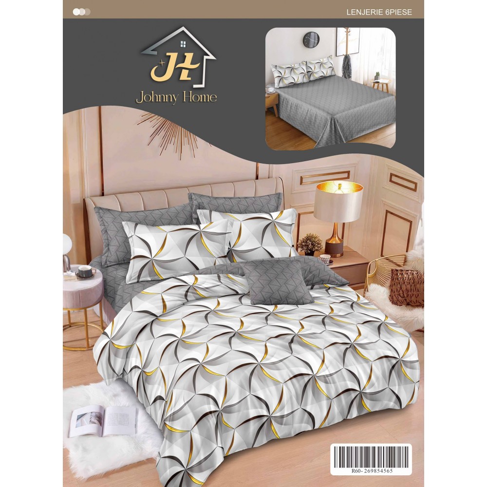 Lenjerie de pat dublu Din Finet, 6 piese, Pentru pat de 2 persoane, 240x250 cm R60-31 Lenjerii din finet 6 piese