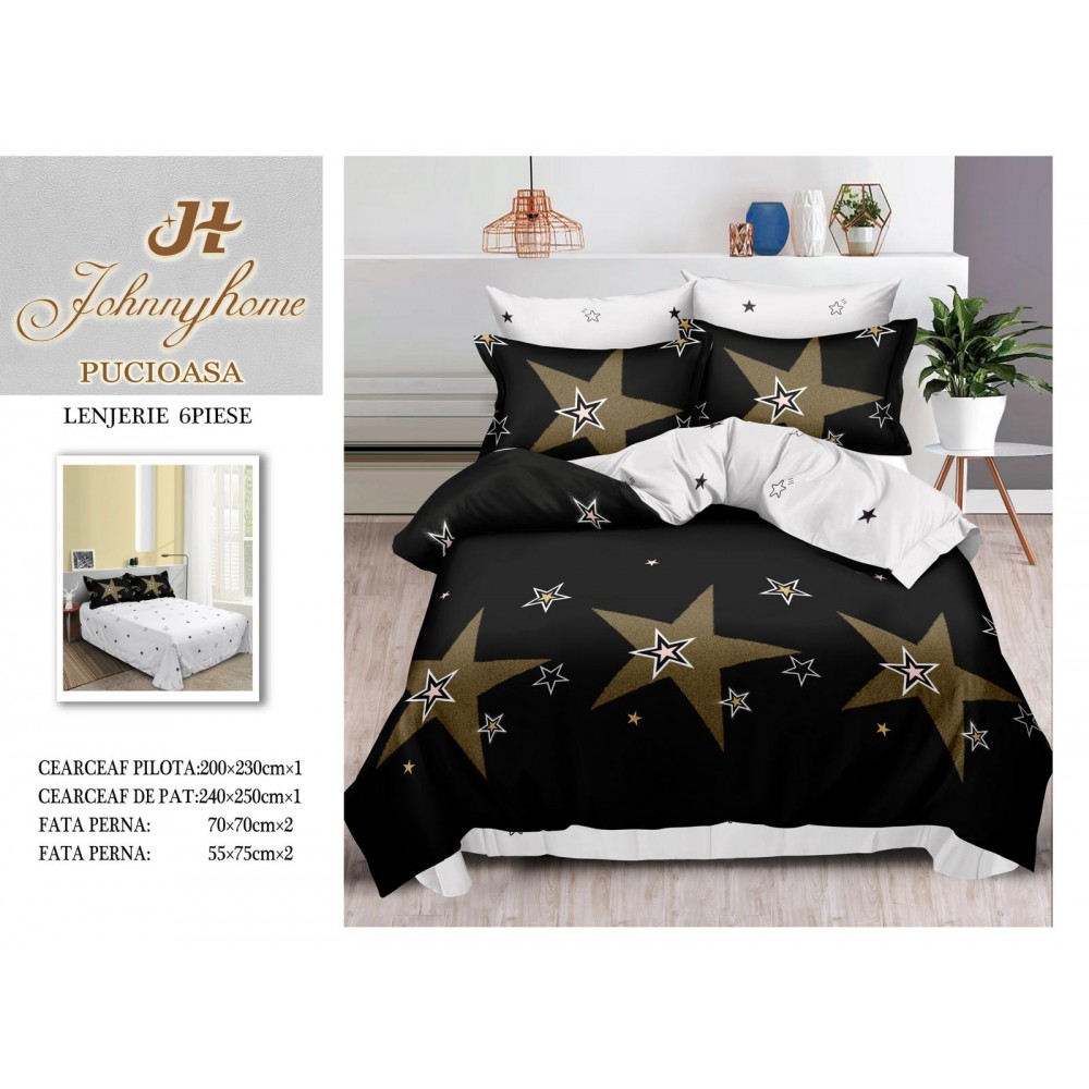 Lenjerie de pat dublu Din Finet, 6 piese, Pentru pat de 2 persoane, 240x250 cm R60-32 Lenjerii din finet 6 piese