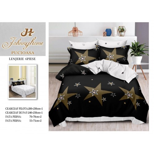 Lenjerie de pat dublu Din Finet, 6 piese, Pentru pat de 2 persoane, 240x250 cm R60-32