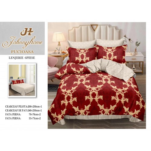 Lenjerie de pat dublu Din Finet, 6 piese, Pentru pat de 2 persoane, 240x250 cm R60-33