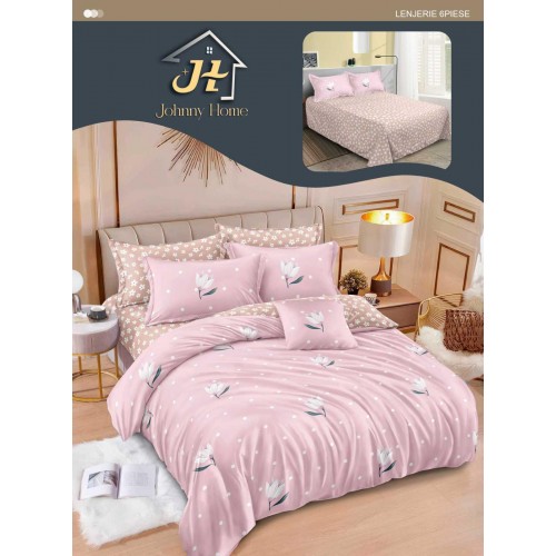 Lenjerie de pat dublu Din Finet, 6 piese, Pentru pat de 2 persoane, 240x250 cm R60-36